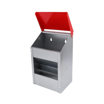 Wall Mounted Chicken Feeder, Hanging Automatic Poultry Feeder with Lid, Metal Wall Chicken Feeders No Waste Weatherproof for Outside Coop Quail Ducks Turkeys