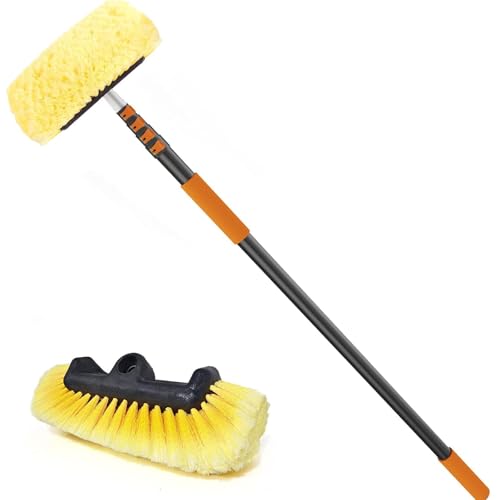 SISUPASSIE Car Wash Brush, 16FT Telescopic Car Wash Brush with Long Handle, 12-Inch Soft Bristle Car Cleaning Brush for Cleaning Car, RV, Truck, Boat, Solar Panels - size: 16FT