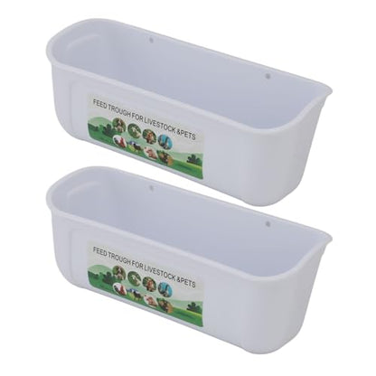 Qinlorgo 2 Pack Chicken Feeder, 5.5 Quart Hanging Fence Feed Trough, Clips with Livestock Waterer, Ideal for Goats, Ducks, Sheep, Piglets, Deer & Poultry (White) - color: White