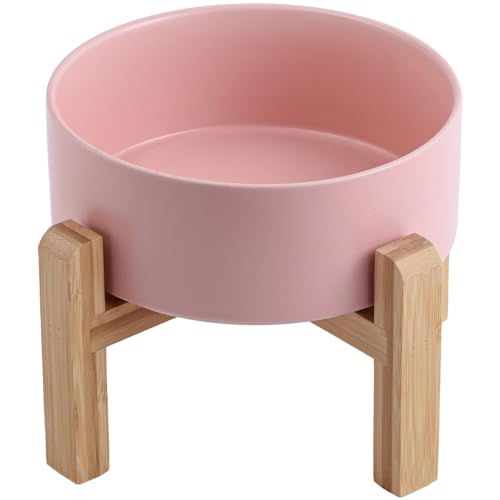 Pink Raised/Elevated Ceramic Dog Bowl for Medium Large Sized Breeds,Large Dog Food Water Bowl with Stand,8 in Non Slip Heavy Weighted 1800ml/ 7.6 Cups/60 OZ - color: Pink, size: 8 in