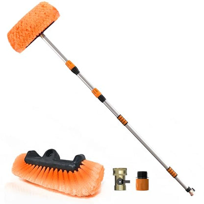 SISUPASSIE 12FT Car Wash Brush with Long Handle, 12-Inch Soft Bristle Car Cleaning Brush for Cleaning RV, Truck, Boat, Solar Panels, Orange - color: Orange