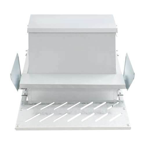 25LB Automatic Chicken Feeder with Rainproof Lid, Metal Treadle Feeder for Chickens, Ducks, Geese