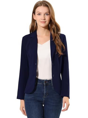 Allegra K Women's Work Office Blazer Stretch Lapel Collar Long Sleeve Jacket Suit Blazer - color: Navy Blue, size: X-Large