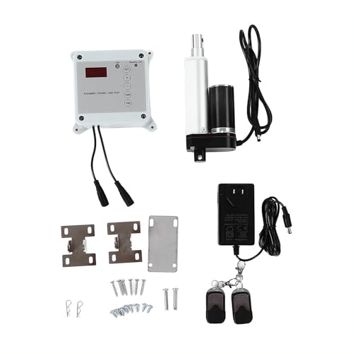 Automatic Chicken Coop Door Timer Remote Control Solar Powered Light Sensor Safe Opener Kit for Poultry Run Duck Coop(US Plug)