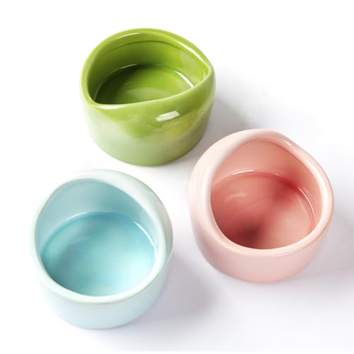 3 Pack Ceramic Hamster Food Bowl, Splash-Proof, Tip-Proof, Chew-Resistant, Easy to Clean Small Animal Bowl for Hamster/Guinea Pig/Chinchilla/Hedgehog, 1 Pink + 1 Blue + 1 Green - color: Pink + Blue + Green