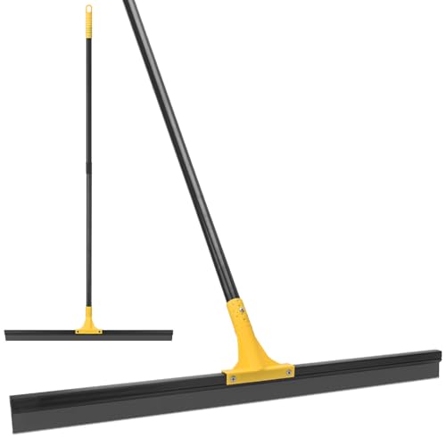 Floor Squeegee for Concrete, 30'' Large Rubber Broom for Tile, 59'' Long Handle Heavy Duty Water Wiper for Garage, Deck - color: Yellow, size: 30''