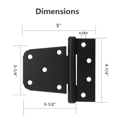 HOME MASTER HARDWARE 3-1/2 inch Heavy Duty T Hinge Gate Hinges Steel Black Finish with Screws 6-Pack (Black) - color: 6 Pack - Black