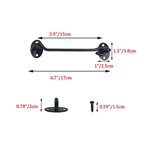 2PCS 6 Inch Stainless Steel Barn Door Hook and Eye Latch - Black, Long Privacy Cabin Swivel Window Hook, Heavy Duty Gate Latch Holder Easy Lock - for Sliding Door, Garage, Shed, Window - size: 6 Inch - Black