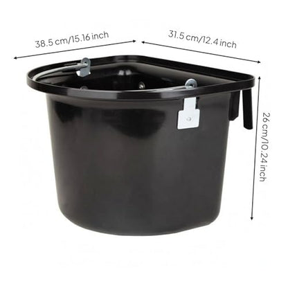 D-Shaped Feed Bucket with Metal Hooks Stall Feed Bucket Black Feeding Container