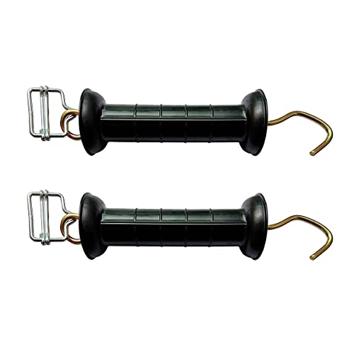 Q'mark 2 Pack Electric Fence Gate Handle with Poly Tape Buckle, Spring Handle, Black, 10 Inch x 2.3 Inch x 1.6 Inch