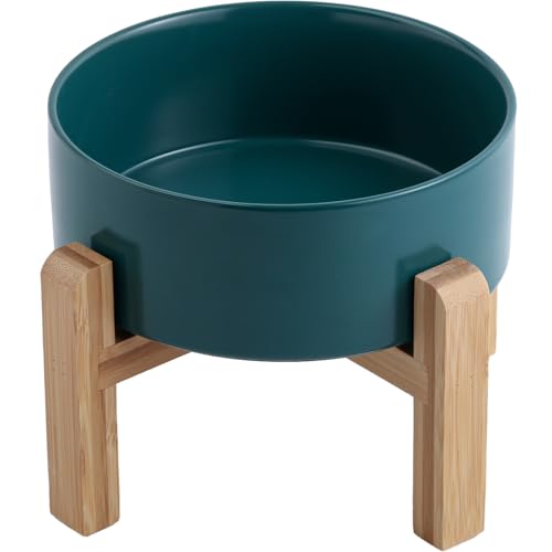 Green Raised/Elevated Ceramic Dog Bowl for Small Medium Sized Breeds,Dog Food Water Bowl with Stand,6 in Non Slip Heavy Pet Feeding Dish 3.6 Cups/ 850 ml /28 OZ - color: Green, size: 6 in