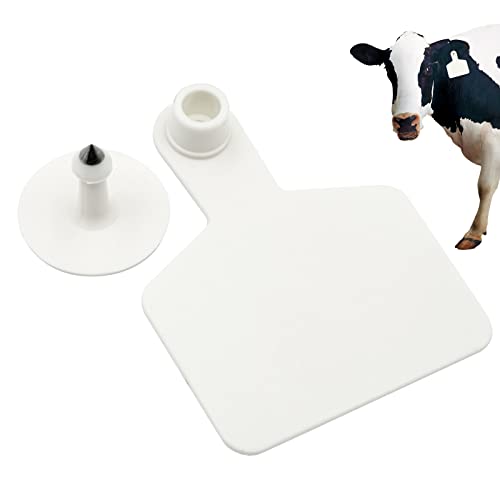 100 PCS Blank Cattle Ear Tags Cows Livestock Identification TPU Precision Tags for Pigs Goats Sheep Calf Animal (White), 3inchL* 2.48inchW