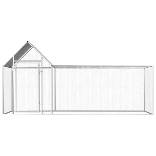 Large Galvanized Steel Chicken Coop Outdoor with Lockable Door and Wire Grid, 9.8x3.3x4.9ft Silver Water-Resistant Roof Hen House for Ducks Geese Rabbits - size: 9.8' x 3.3' x 4.9' (W x D x H)