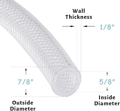 DAVCO 5/8" ID × 100ft Heavy Duty Braided Clear Plastic Vinyl Tubing & Clamp | Flexible High Pressure Reinforced PVC Plastic Tube Hose, Non-toxic, BPA Free, with 2 Stainless Clamps - size: 5/8"ID, style: 100 Feet
