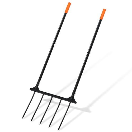 Broad Fork Garden Tool, broadfork Ergonomic Design - for Farms, Gardens, Vegetable plots, for Easy Turning of the Soil, Removal of Weeds, 5 Wide Fork Hand Cultivator Black