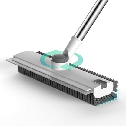Floor Scrub Brush with Long Handle Length Adjustable, 3 in 1 Heavy-Duty Stiff 90° Bristle Floor Scrubber Broom with Squeegee, for Bathroom, Garage, Kitchen, Tile, Deck & Patio (White) - color: White