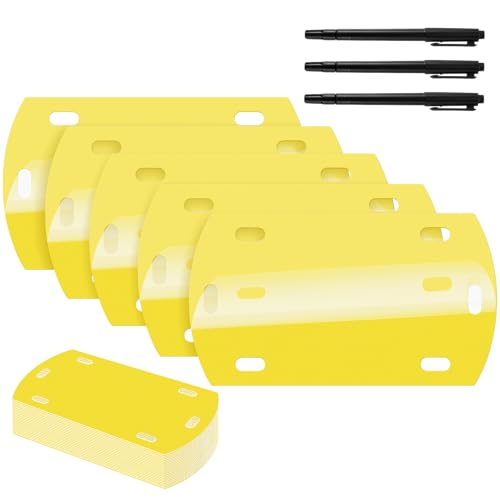 50 Pcs Optic Cable Tag Yellow Waterproof Fiber Cable Marker Tags with Marker Pen 3.5 x 2 Inches HDPE Writable Self-Laminating Labels for Communication Management Maintenance (Without Text) - style: Without Text