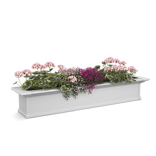Mayne Yorkshire 4ft Window Box - White - 48in L x 12in W x 10in H - Polyethylene Planter - Built-In Water Reservoir (4824-W) - size: 4-Foot