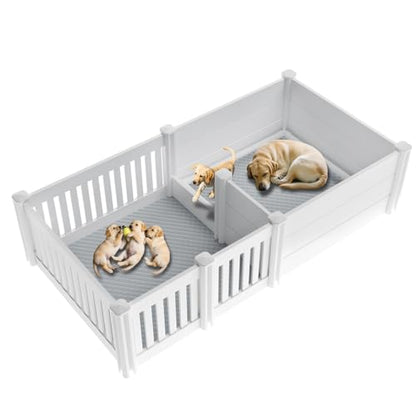 Whelping Box for Dogs 76''x 39''x 18'',with Pig Rails Washable Pad,2 Room Whelping Box for Dogs and Puppies Suitable for Small Medium Large Breeds - style: 76"L x 39"W x 18"H