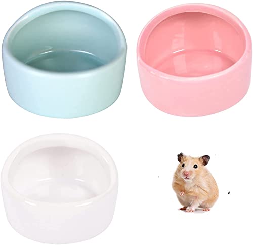 3 Pcs Hamster Bowl Ceramic Hamster Feeding Bowls Small Animal Food Bowl and Water Dish Feeder Hedgehog Food Bowl No Spill No Turnover Food Water Dish for Guinea Pig Rodent Gerbil Cavy(Blue+Pink+White) - color: Blue+Pink+White