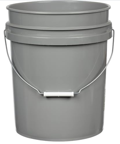 House Naturals 5 Gallon Food Grade Made in USA Plastic Bucket with Screw On Air Tight Double Gasket lid, (Pack of 3) (Gray Buckets-Yellow Lids)