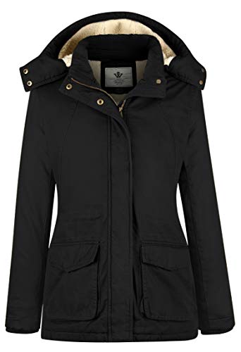 WenVen Women's Winter Warm Sherpa Lined Jacket Heavy Parka Coat with Hood - color: Black, size: XX-Large