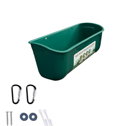 Plastic Feed Trough for Chicken/Sheep/Pig/Duck/Dog, Hanging or Screw-in Fence Feeder, Thickened Scratch-resistant Poultry Water Trough(Green) - color: Green