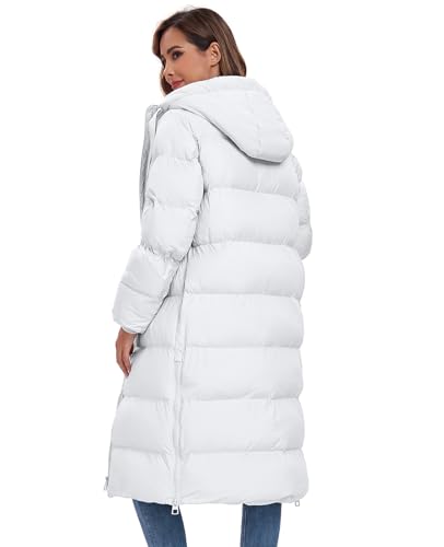 HOTIAN Womens Winter Maxi Long Puffer Coat Thicken Hooded Down Quilted Padded Jacket Winter Warm Outerwear - color: White, size: X-Large
