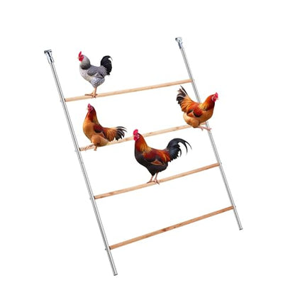 Large Chicken Perch for Coop 4-Tier Roosting Ladder, 57" L x 40" W Wooden & Metal Chicken Roosting Bars, Non-Slip Chicken Climbing Frame, Backyard Poultry Coop Accessories & Chicken Toys
