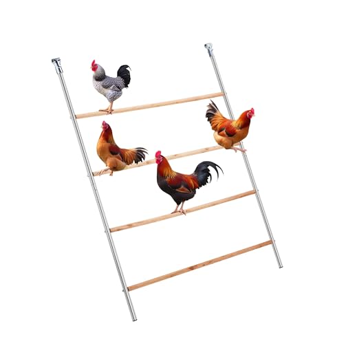 Large Chicken Perch for Coop 4-Tier Roosting Ladder, 57" L x 40" W Wooden & Metal Chicken Roosting Bars, Non-Slip Chicken Climbing Frame, Backyard Poultry Coop Accessories & Chicken Toys