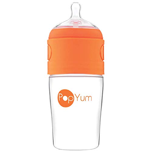 PopYum 9 oz Orange Anti-Colic Formula Making Baby Bottle | #2 Medium Flow Nipple, 260 ml, BPA-Free, Natural Latch, Mixing Dispenser - color: Orange, size: 9 Ounce (Pack of 1)