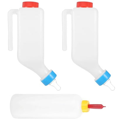 3 PCS Lamb Feeding Bottles, 27 oz Hanging & 17 oz Handheld Feeders with Silicone Pacifiers, Built-in Scale, for Goat, Lamb, Fawn, Piglet, Kitten, Puppy