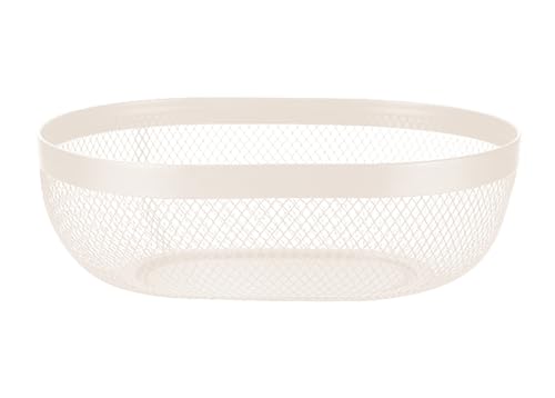 AJIODA Metal Mesh Steel Basket, Oval Metal Wire Storage Organizer Baskets Multi Functional Kitchen Baskets Countertop Fruit Baskets Garden Harvest Basket for Kitchen Picnic Decor Cabinet Home, White - color: White
