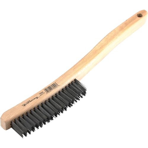 Forney 70504 Wire Scratch Brush, Carbon Steel with Curved Wood Handle, 13-3/4-Inch-by-.014-Inch