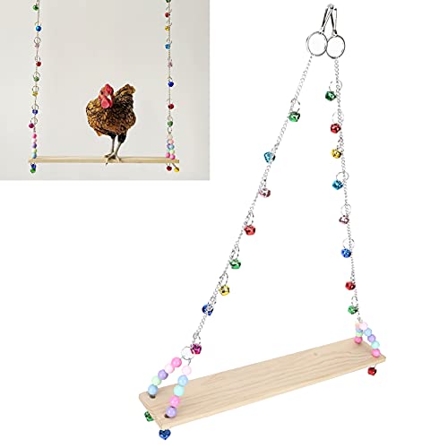 Chicken Swing, Pet Chicken Swing Toys with Wooden Chicken Wooden Standing Swing Toys Hanging Perch with Bells for Medium Large Parrots HenToys