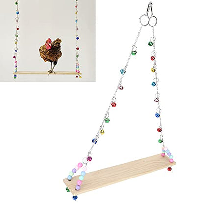Chicken Swing, Pet Chicken Swing Toys with Wooden Chicken Wooden Standing Swing Toys Hanging Perch with Bells for Medium Large Parrots HenToys