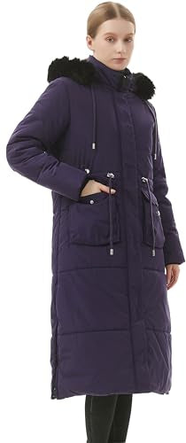 MOERDENG Women's Long Winter Puffer Coat Waterproof Warm Maxi Down Jacket Faux Fur Removable Hood Parka - color: Purple, size: Small