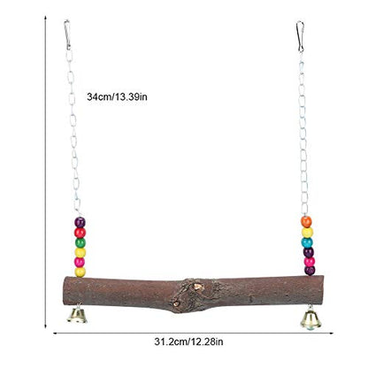 TOPINCN Chicken Bird Swing Toy, Natural Wooden Hanging Perch Chew Climb Play Toy for Bird Cages Coop Medium Large Parrots Chickens Colorful Bell Hook 13.39 x 12.28 in 1 Pack