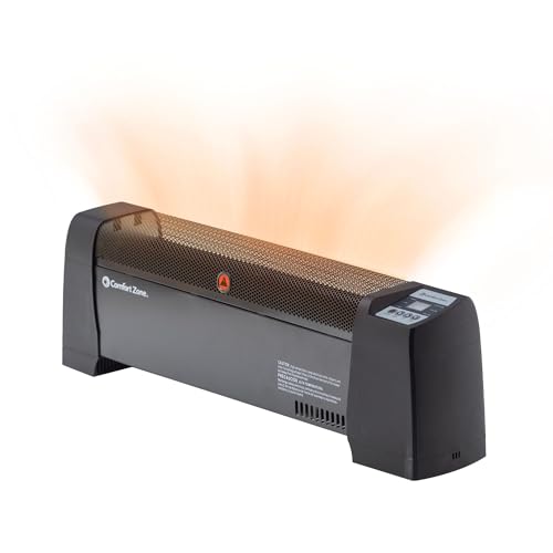 Comfort Zone Baseboard Space Heater with Digital Thermostat, Electric, Dent-Proof End Panels, Overheat Protection, Tip-Over Switch, & Stay-Cool Body, Ideal for Home, Bedroom, & Office, 1,500W, CZ650B - color: Black