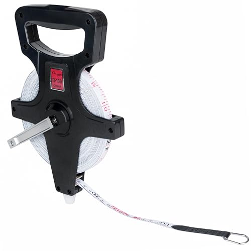 Champion Sports Open Reel Measuring Tapes – Durable Hand Crank with Metal Spike, Dual-Sided Feet & Meters, Perfect for Track & Field and Long Jump, 100 ft/30 meters - size: 30 m