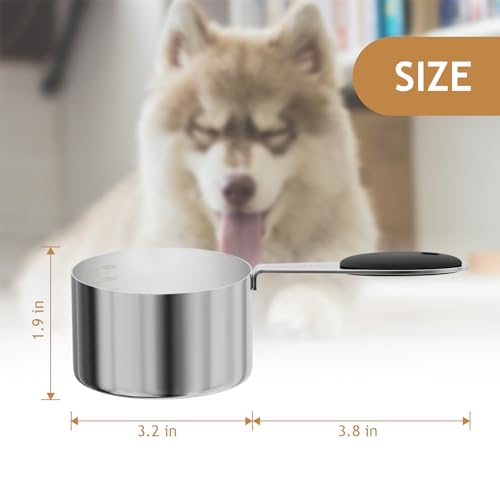 LEIFENY 1PCS 1CUP(237ml) Dog Cat Food Scoop, Stainless Steel Measuring Cup, Metal Pet Scooper with Inner Precision Scale Measurement - size: 1 cup