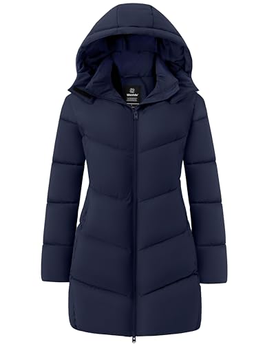 wantdo Women's Warm Winter Coat Hooded Puffer Jacket Long Parka (Available in Plus Size) - color: Navy, size: Large