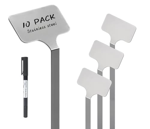 Stainless Steel Plant Labels,Metal Waterproof Plant Markers, Height 12.75 in, Label Area 2.5 in*1.25 in resuable Nursery Tags for Vegetables herb Flower Seed Green House 10-Pack - size: 10-pack