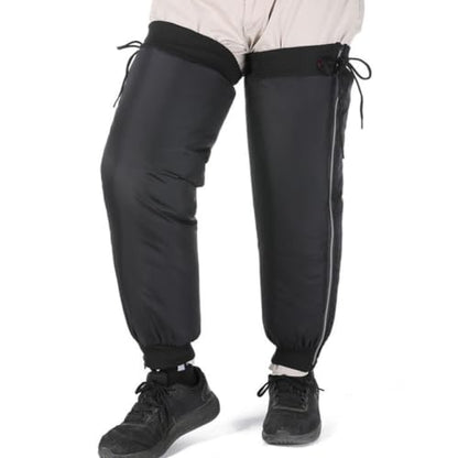 1 Pair Windproof Hiking Leg Gaiters for Men, Black Pu Material Calf Sleeves with Reflective Features, Thickened Warm Leg Covers for Motorcycle and Electric Bike Riding
