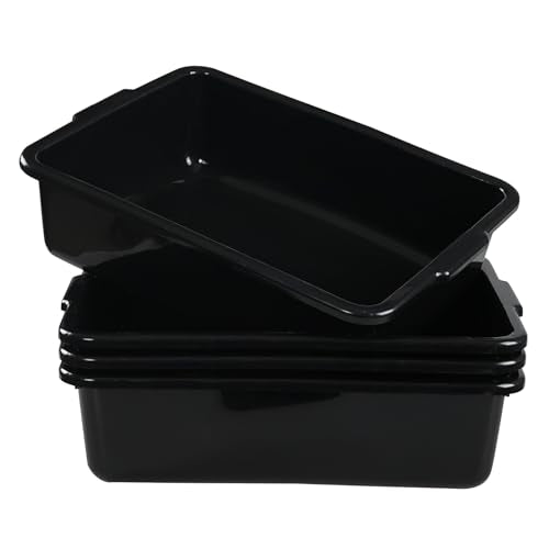 23 L Large Commercial Bus Bin, 4 Pack Plastic Restaurant Dish Tub, Black - size: 23 L