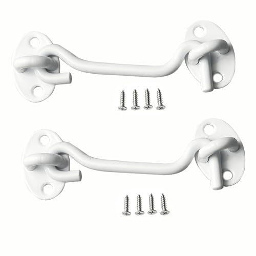 2 Pack Hook and Eye Latch for Door 4 inch White, Stainless Steel Barn Door Lock Solid Thicken Gate Latch for Door, Windows, Sheds, Fences, Gates - color: White, size: 4 Inch