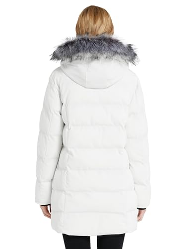 wantdo Women's Long Quilted Winter Coat Thicken Puffer Jacket with Faux Fur Hood - color: Beige, size: Large