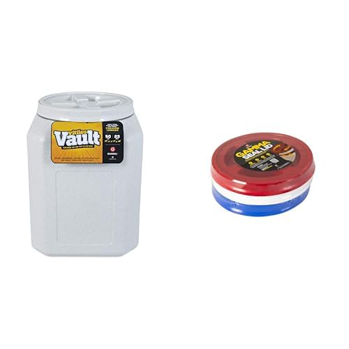 Gamma2 Vittles Vault 50lb Pet Food Storage Container [14" L x 20" H] with 3pk Gamma Seal Lid Combo (Red, White & Blue) for 3.5-7 Gallon Buckets - Made in USA