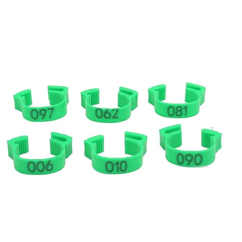 100PCS 20mm Chicken Leg Bands, 001 to 100 Numbered Colorful Chicken Birds Poultry Identification Leg Bands for Chicks Ducks Pigeons Goose Quail Yellow (Green) - color: Green