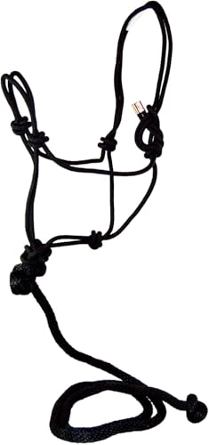Hamilton Quality Rope Horse Halter and Detachable 7' Lead, Average Adult Horse, 800-1100 lbs, Black - color: Black